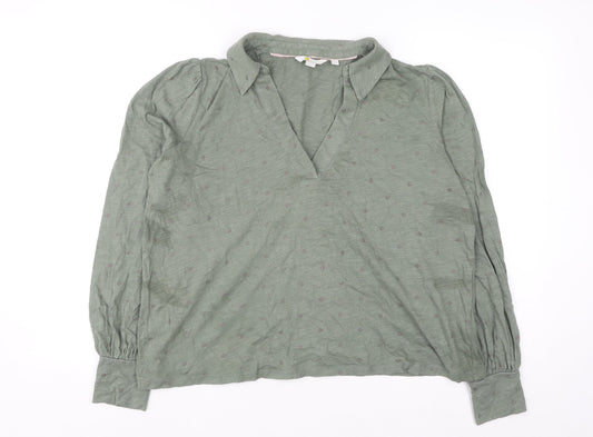 Boden Women Green Long Sleeve Collared Cotton Blouse UK 14