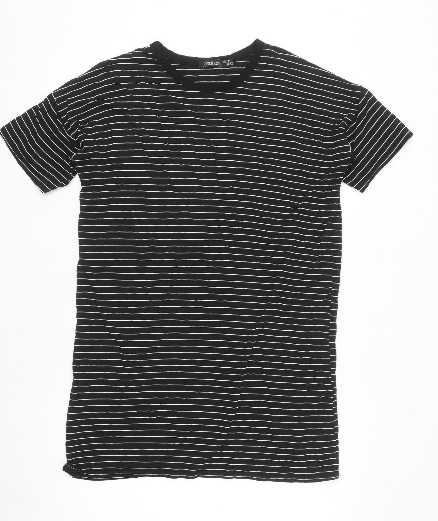 Boohoo Women Black Striped T-Shirt Dress Size 10