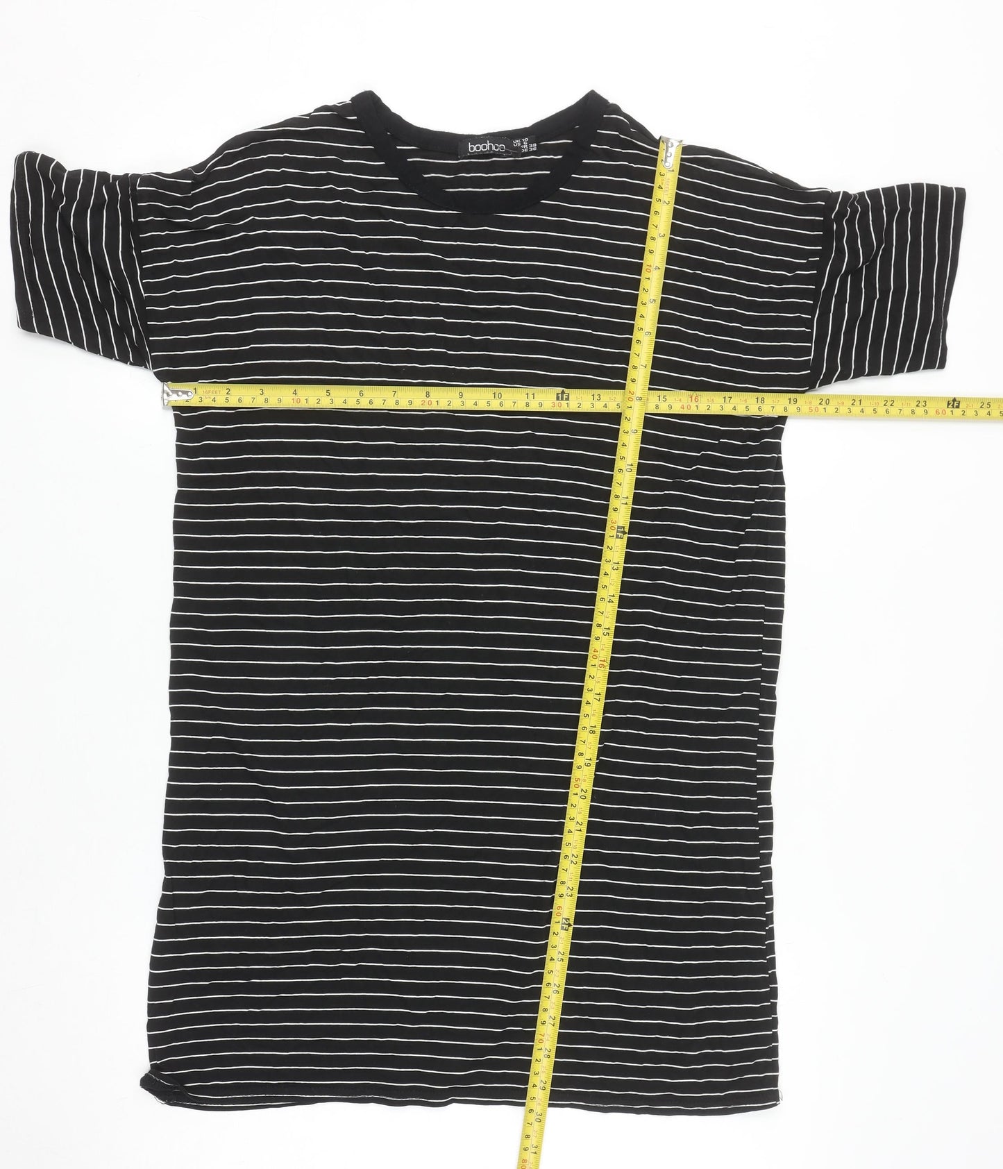 Boohoo Women Black Striped T-Shirt Dress Size 10