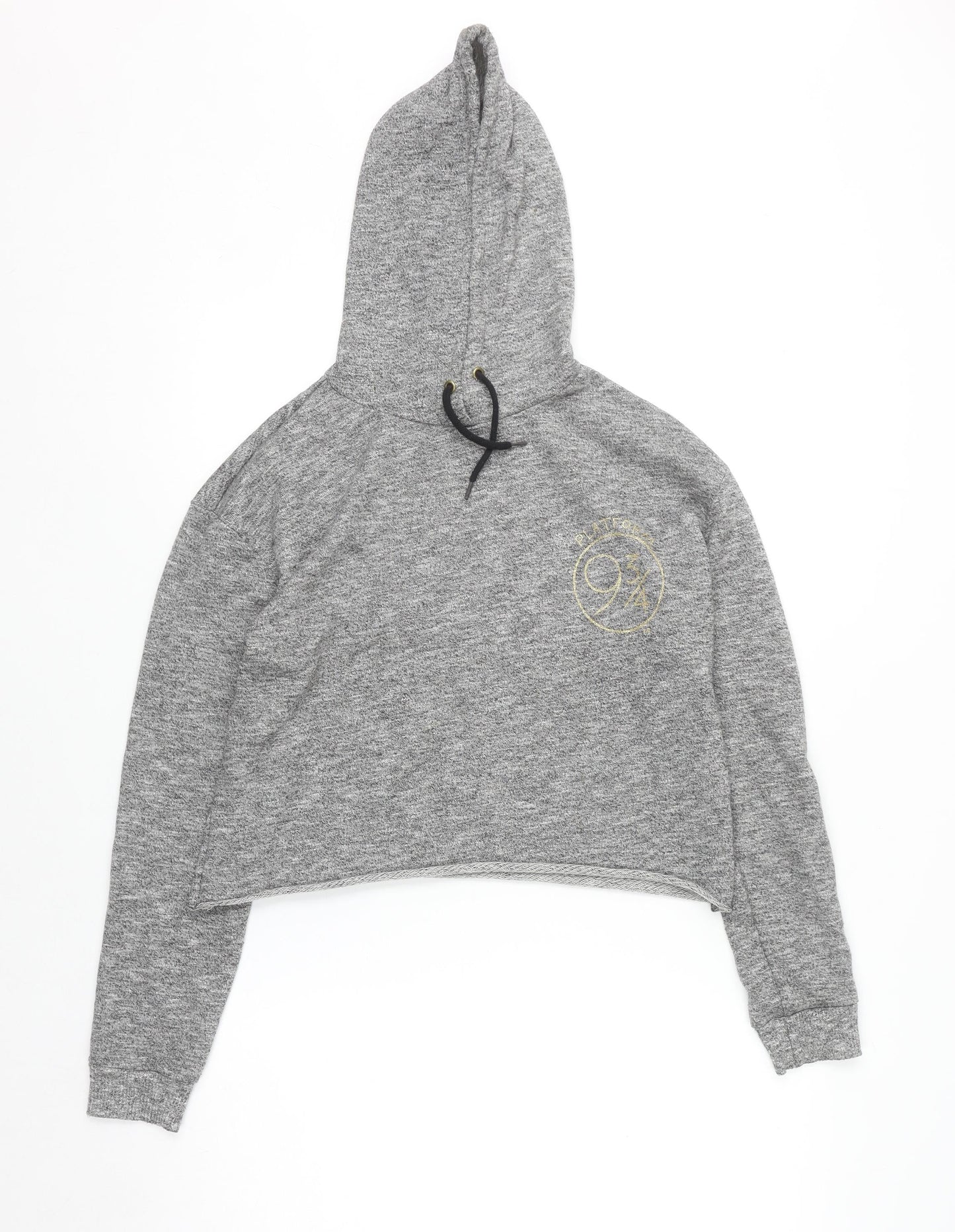 Harry Potter Women's Grey Cropped Pullover Hoodie Size 10 Hogwarts Print