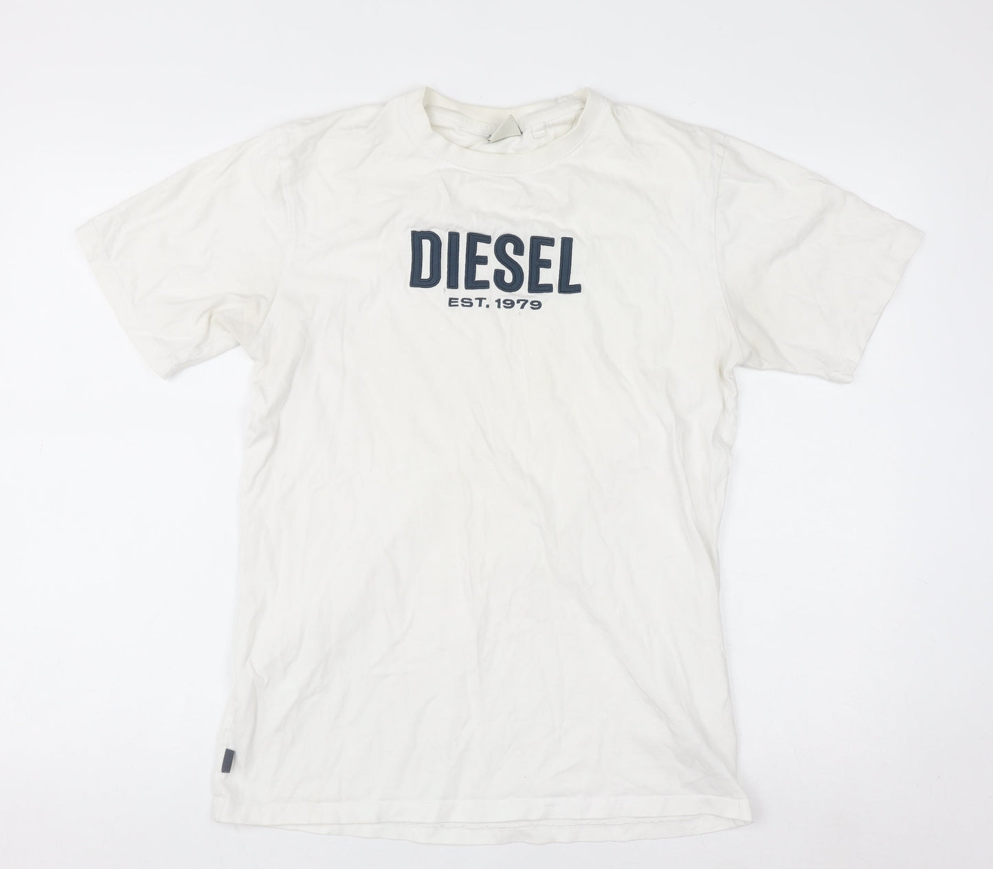 Diesel Men's White Small Logo Cotton Crew Neck T-Shirt