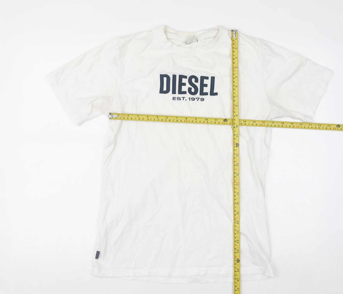 Diesel Men's White Small Logo Cotton Crew Neck T-Shirt