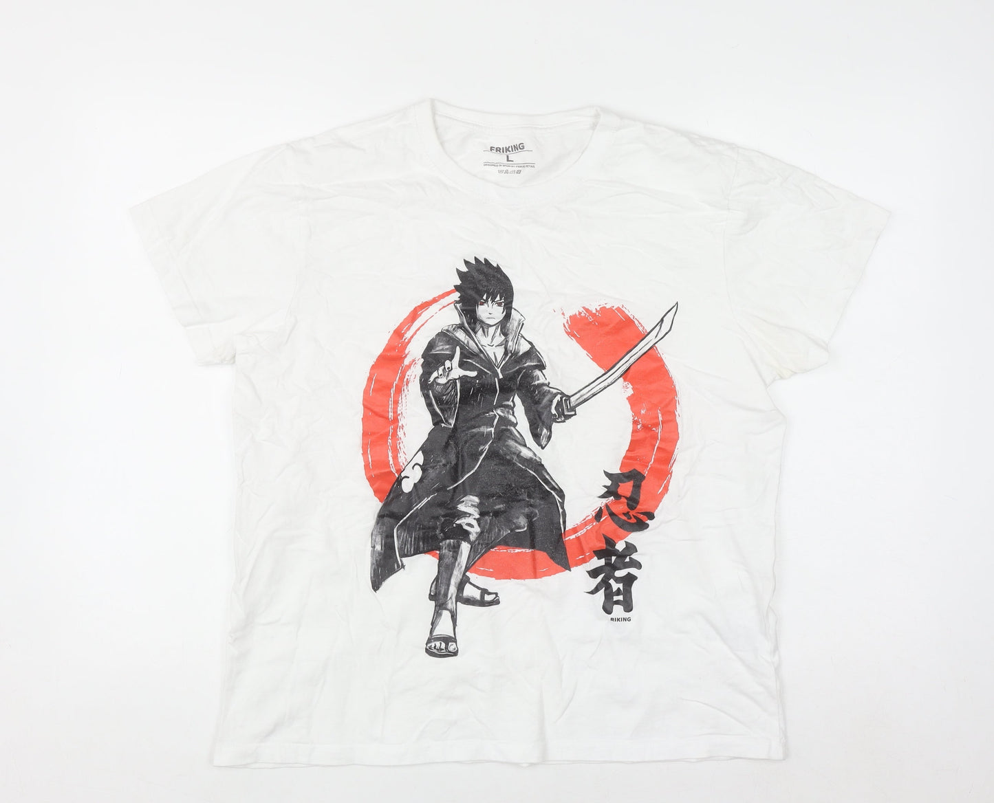 Friking Men's White Large Naruto Anime Graphic Print T-Shirt