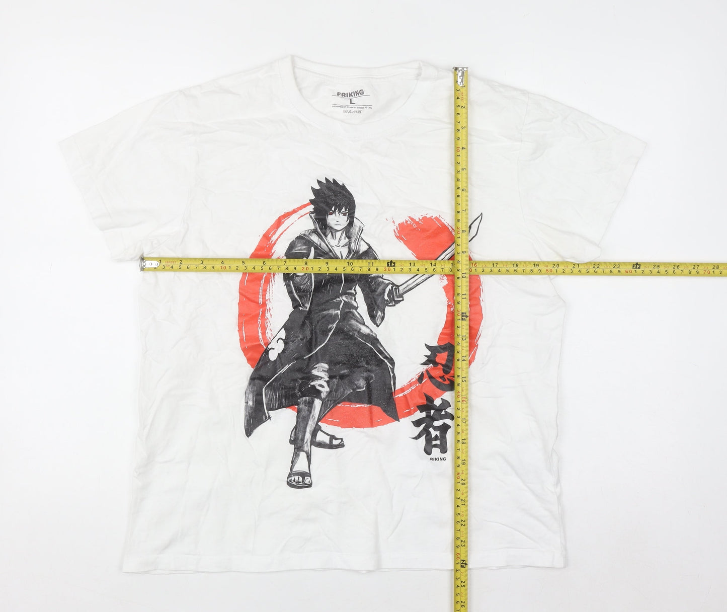 Friking Men's White Large Naruto Anime Graphic Print T-Shirt