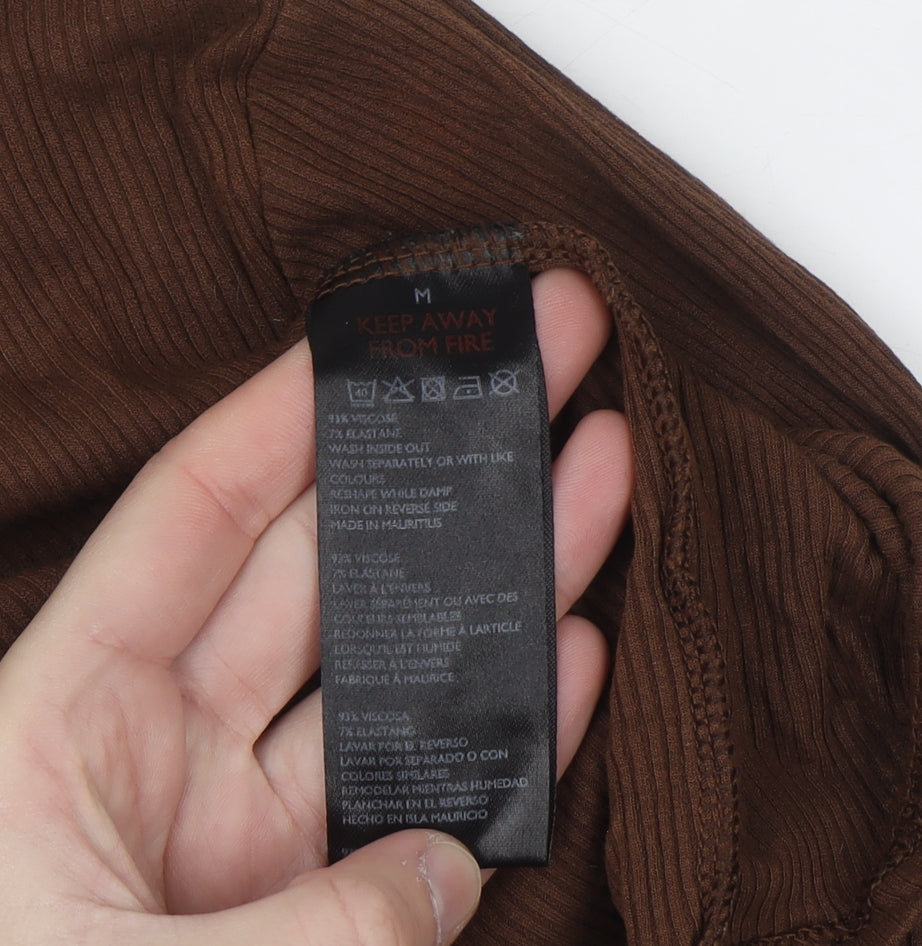 Urban Outfitters Women Brown Roll Neck Slim Fit Ribbed Jumper Size M