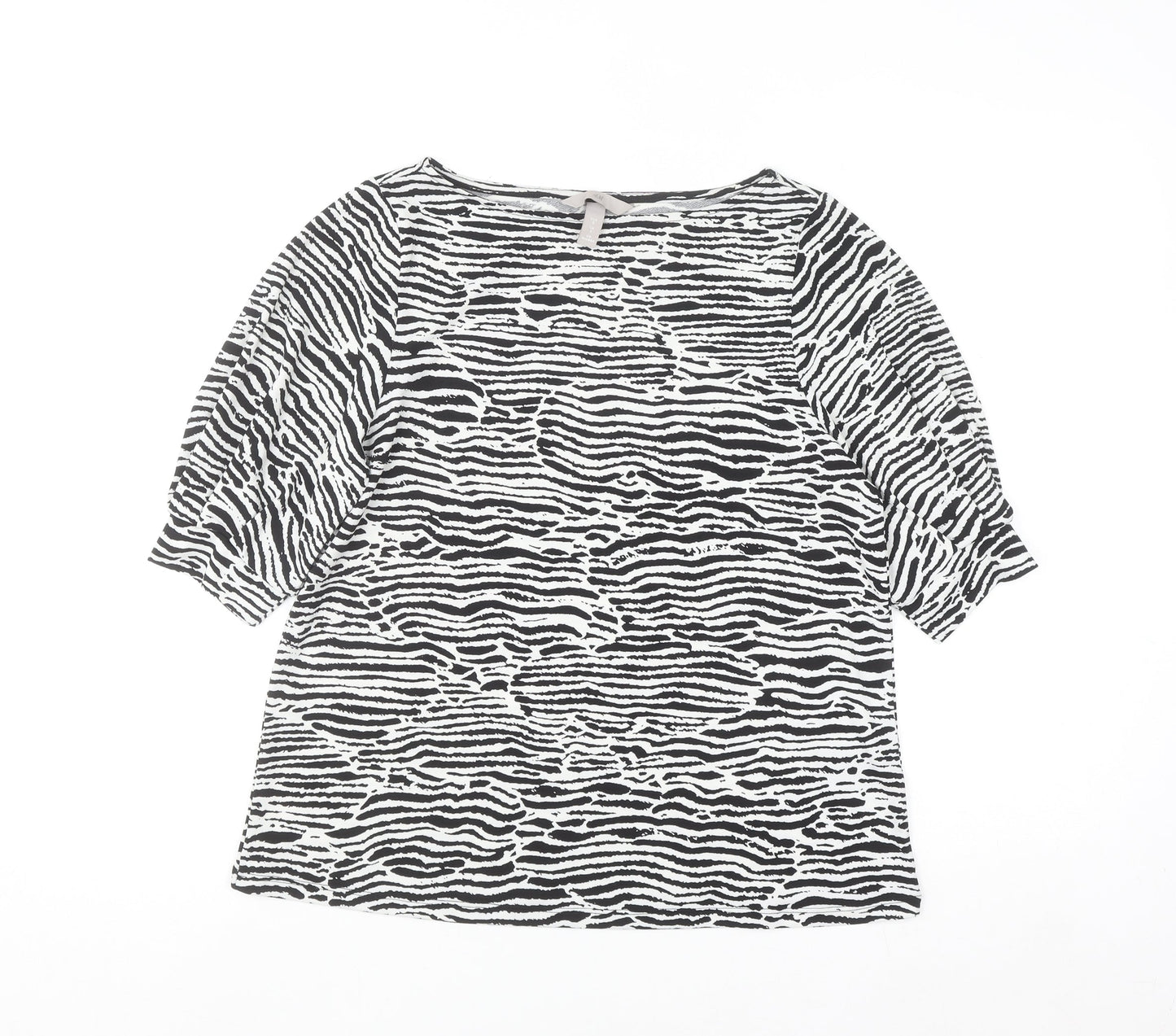 H&M Women's Black & White Animal Print Puff Sleeve Blouse Size S
