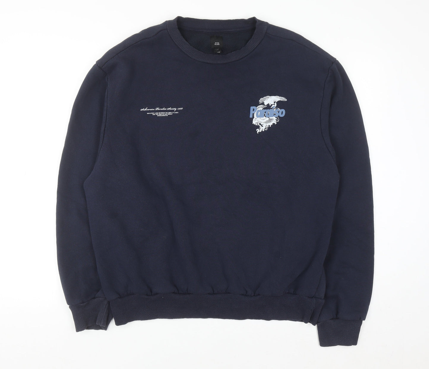River Island Men's Blue XL Pullover Sweatshirt Graphic Print