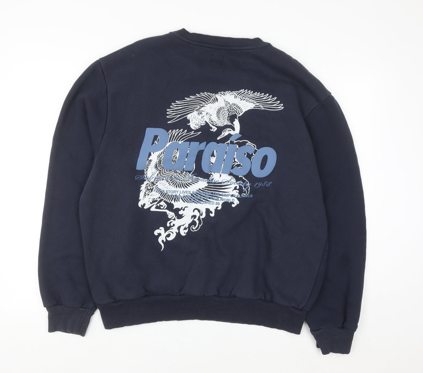 River Island Men's Blue XL Pullover Sweatshirt Graphic Print