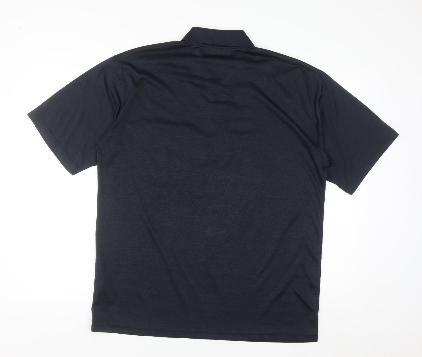 Gold Men Navy Blue Striped Golf Polo Shirt L Cotton Blend