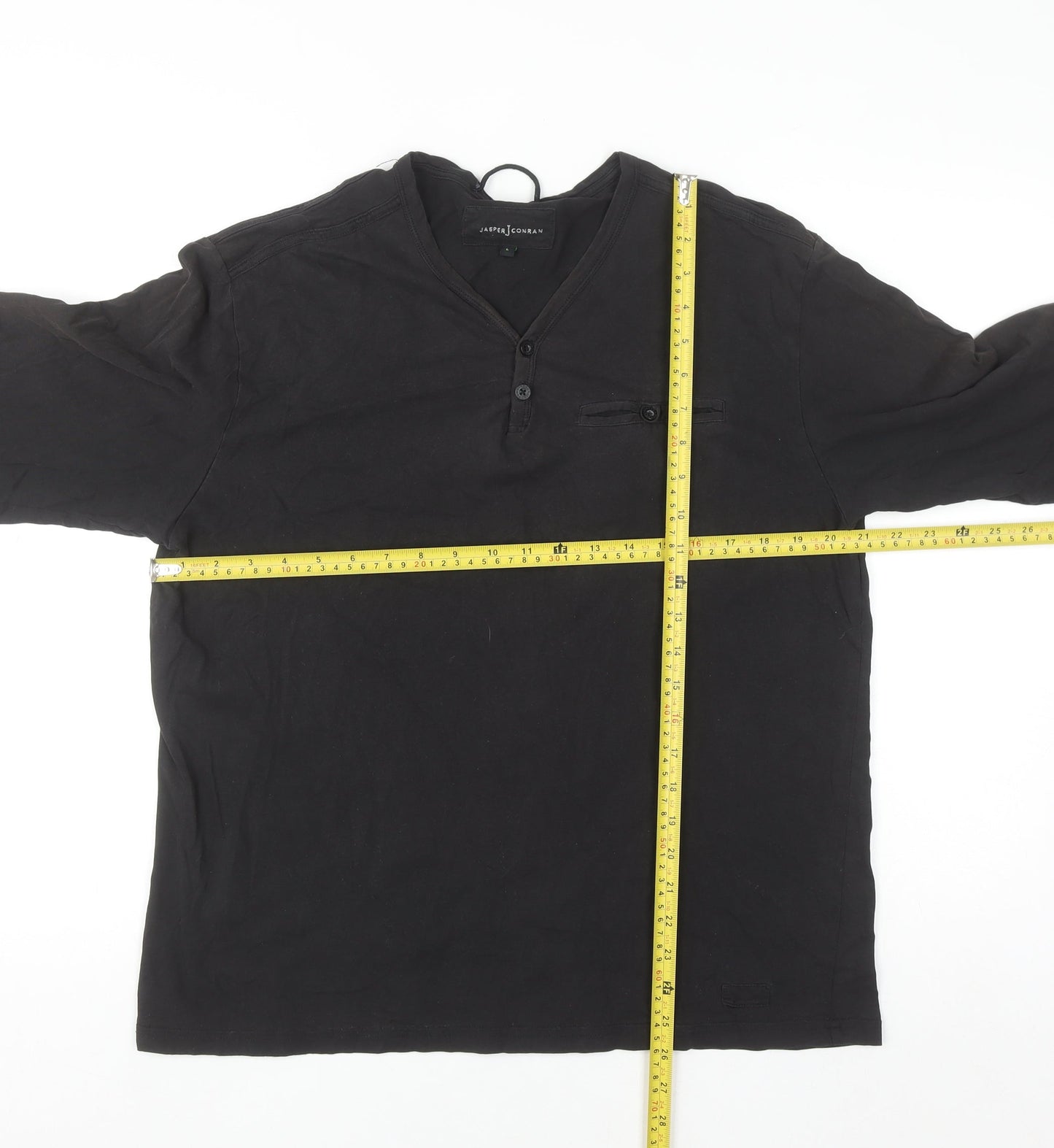 Jasper Conran Men's Black Cotton Henley Shirt L Long Sleeve Casual Top