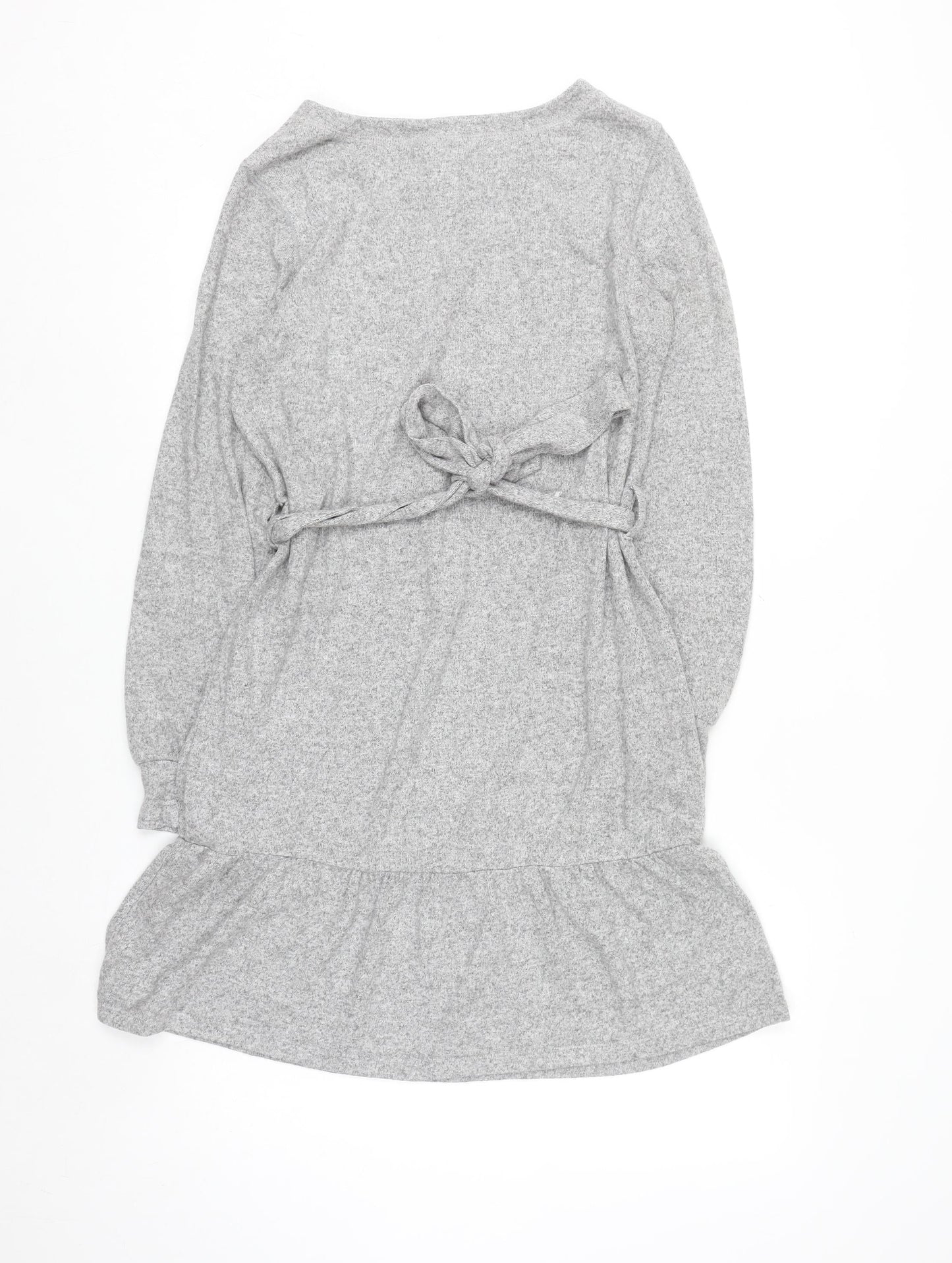 Next Women Grey Knit Belted Fit & Flare Dress Size 10