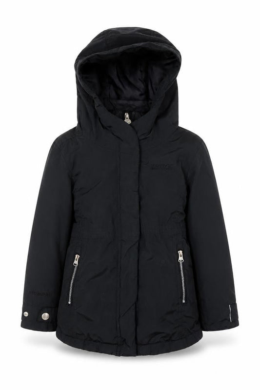 Front view of Regatta girls’ black 3-4 years hooded parka coat water resistant jacket