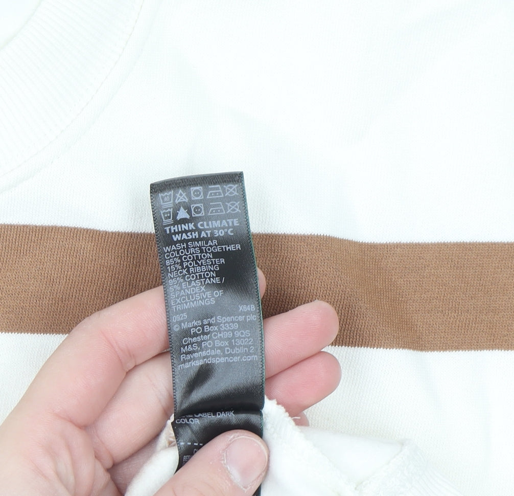 Marks and Spencer Men's Beige Striped Pullover Sweatshirt M