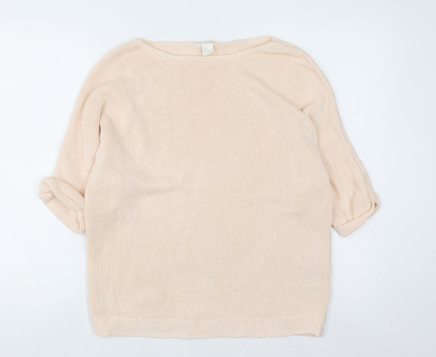 Basic Women Beige 8 Boat Neck Knit 3/4 Sleeve Pullover Jumper