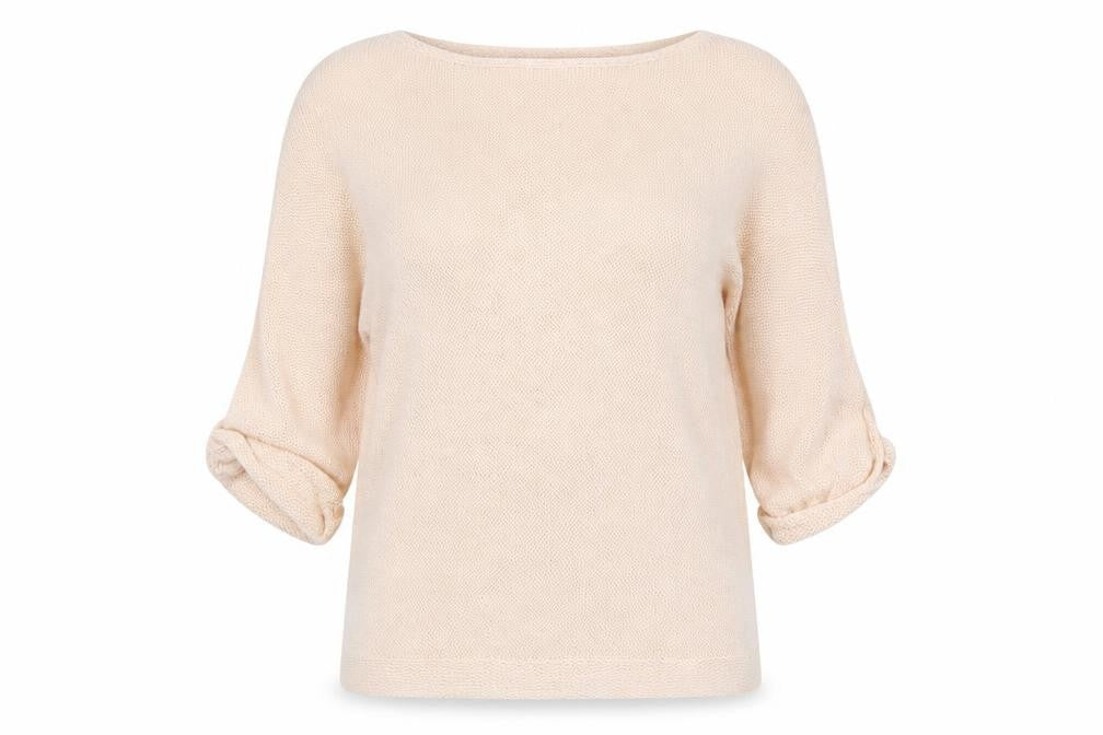 Basic Women Beige 8 Boat Neck Knit 3/4 Sleeve Pullover Jumper