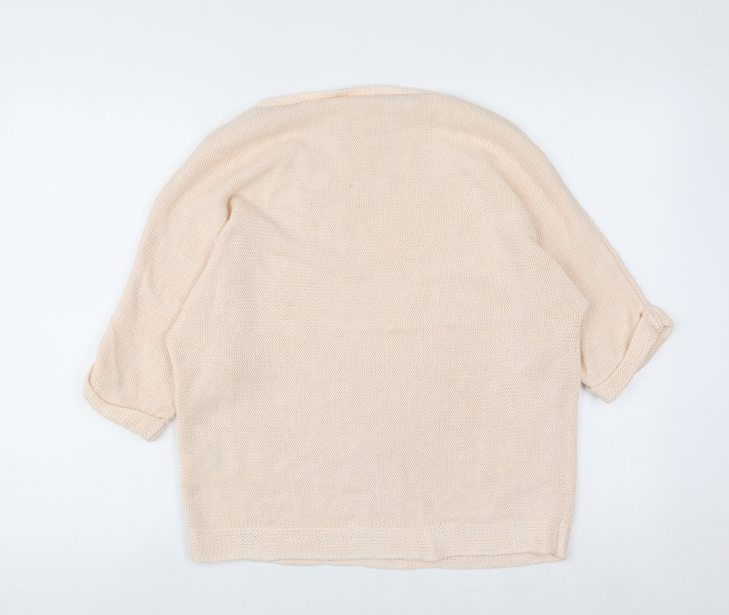 Basic Women Beige 8 Boat Neck Knit 3/4 Sleeve Pullover Jumper