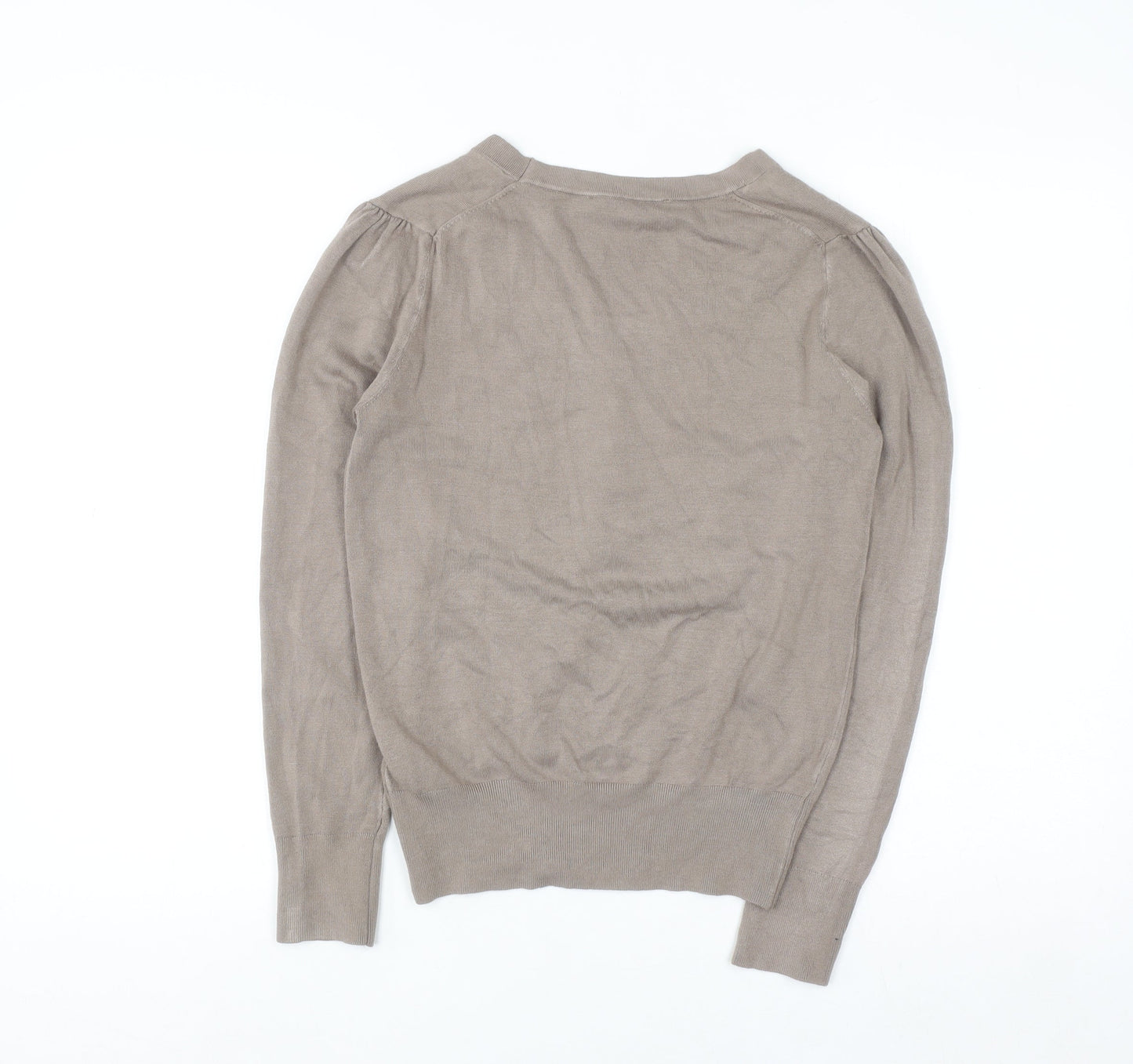 ZARA Women Beige V-Neck Henley Knit Jumper Size 12