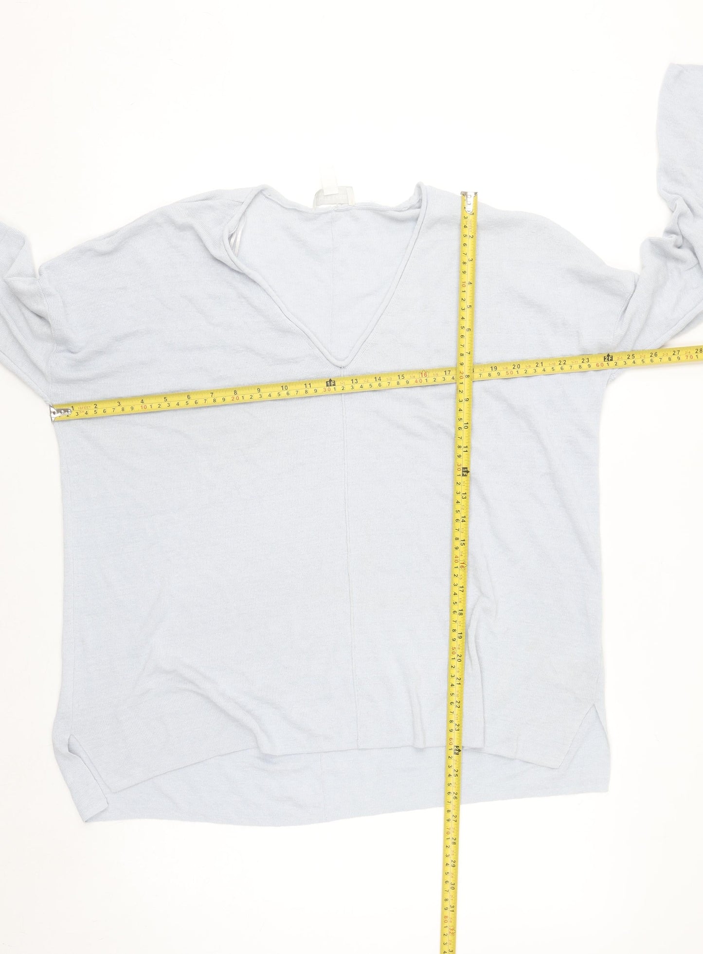 The White Company Women’s Grey Linen Blend V-Neck Long Sleeve Jumper L