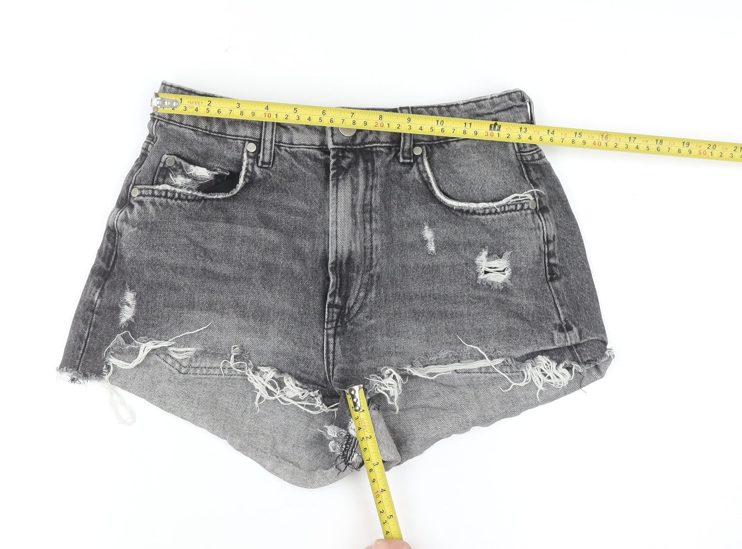 Zara Women's Grey Cut-Off Denim Shorts Size 8 High Rise