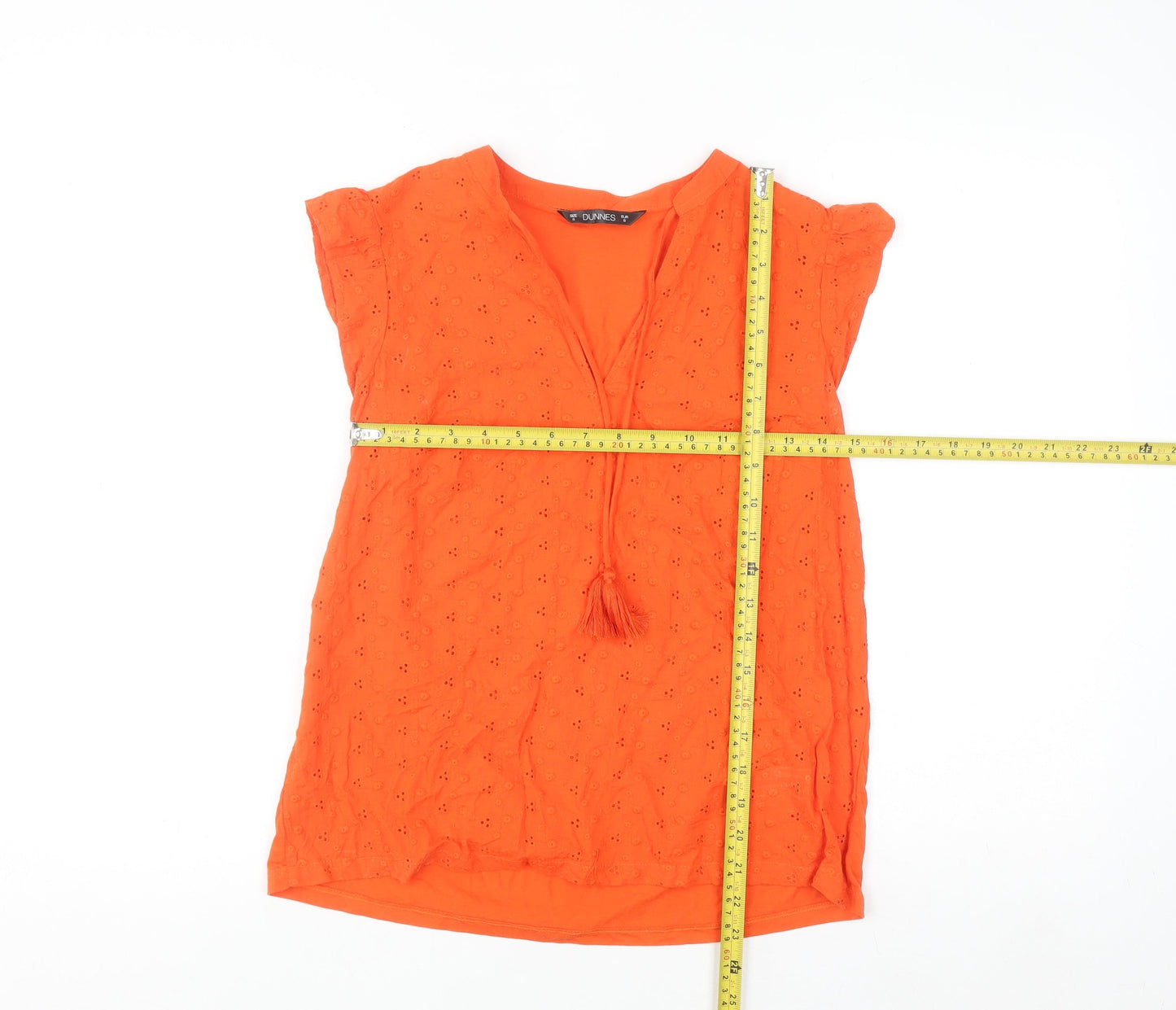 Dunnes Women Orange Cotton Tassel Tunic Blouse Size S