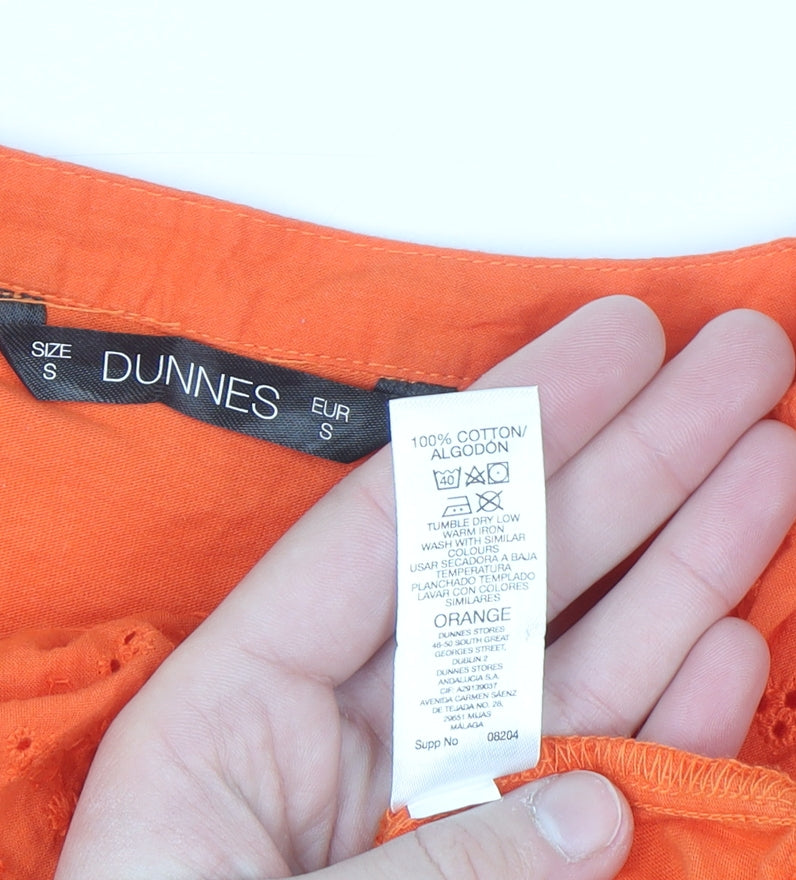 Dunnes Women Orange Cotton Tassel Tunic Blouse Size S