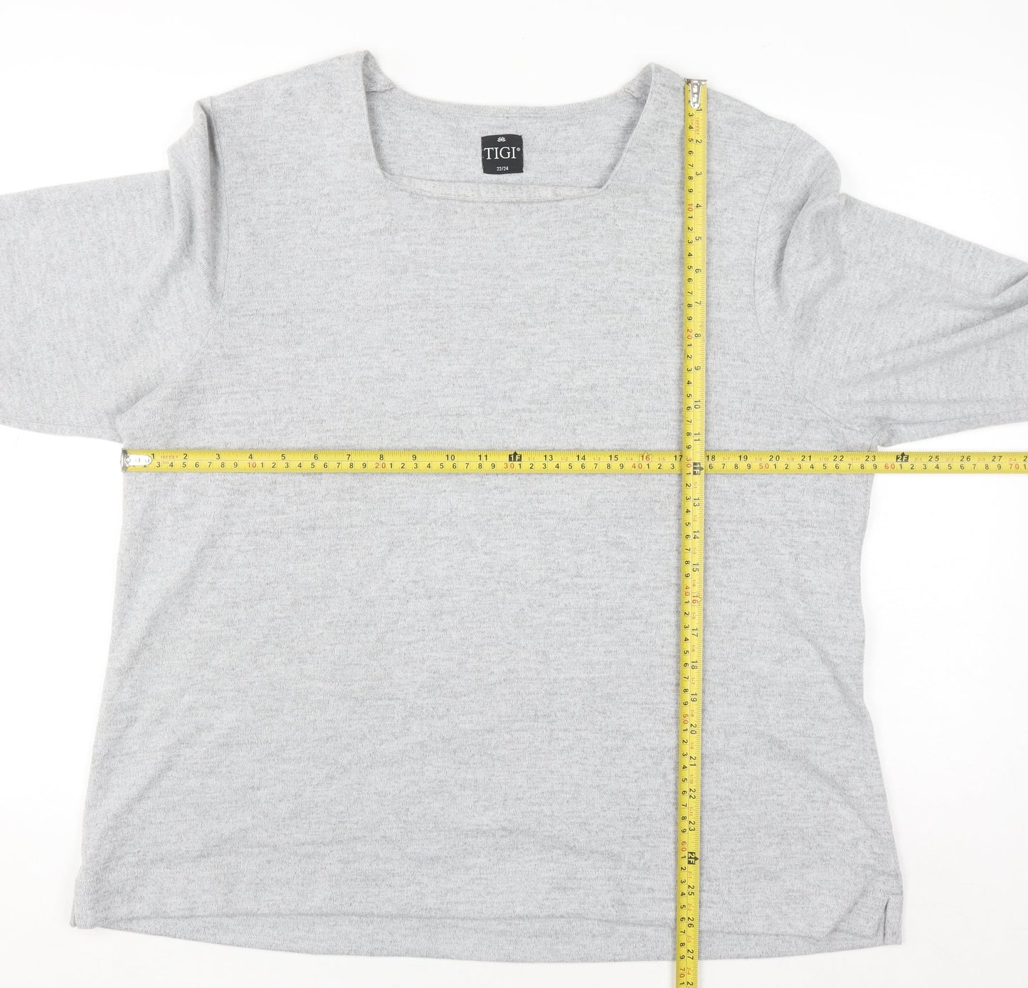 TIGI Womens Plus Grey 3/4 Sleeve Square Neck Pullover Jumper Size 22/24