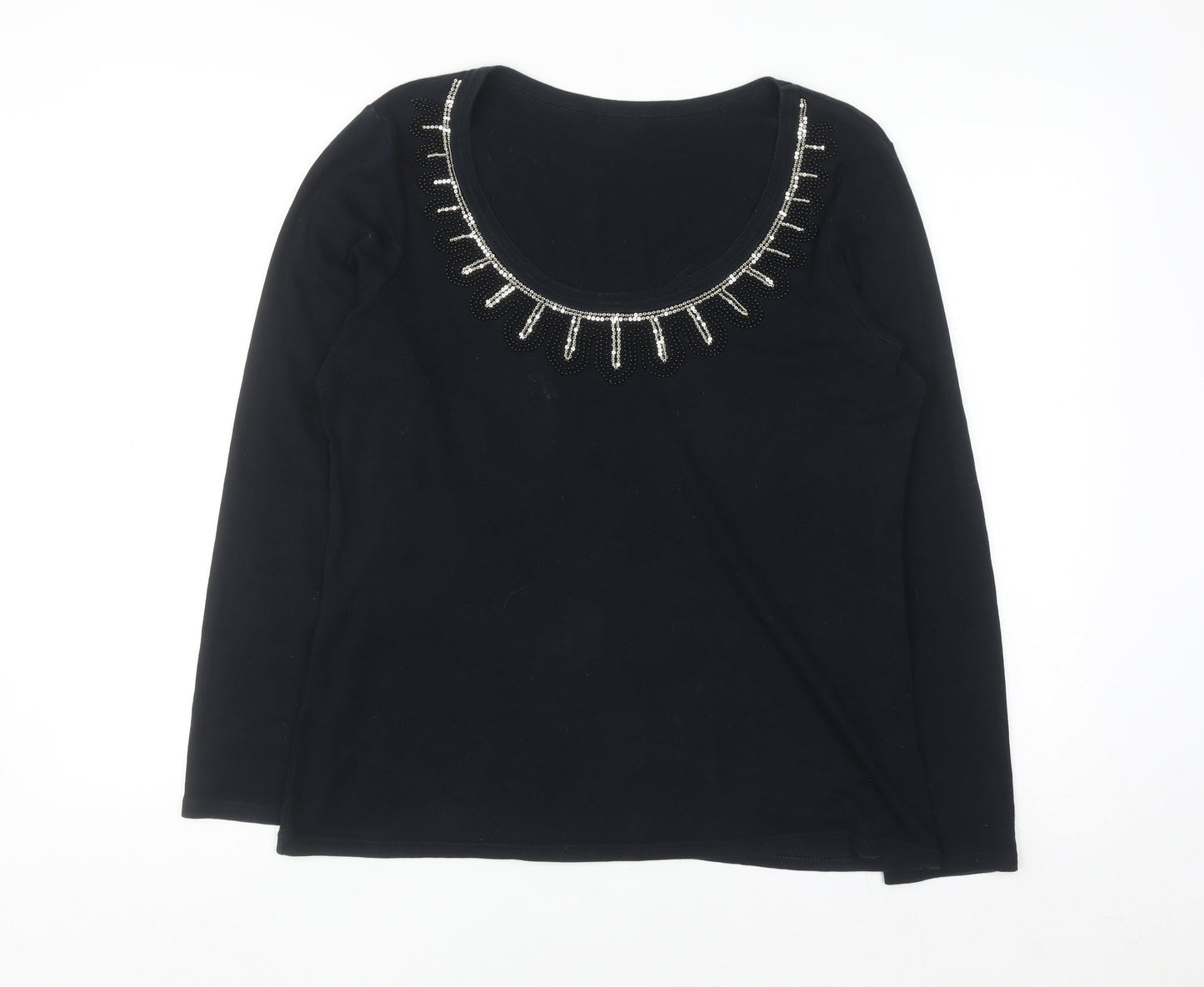 George Women’s Black Beaded Scoop Neck Long Sleeve Top Size 16