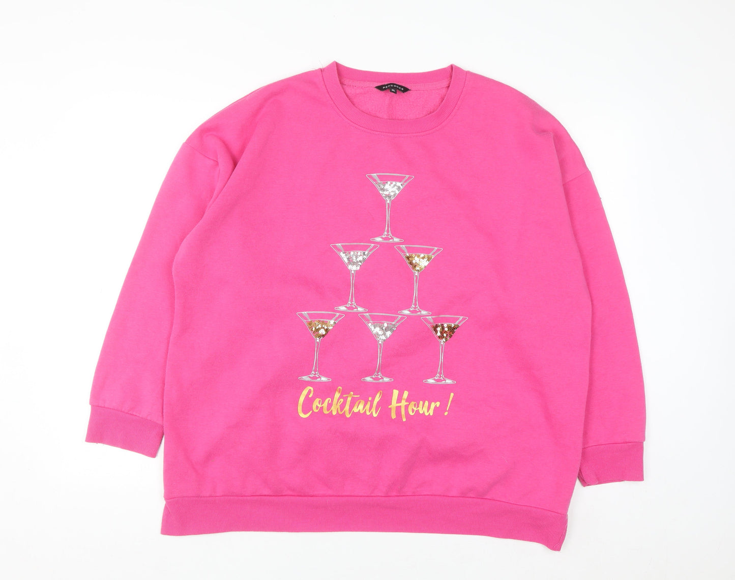 Peacocks Women Pink Sequin Cocktail Hour Sweatshirt XL