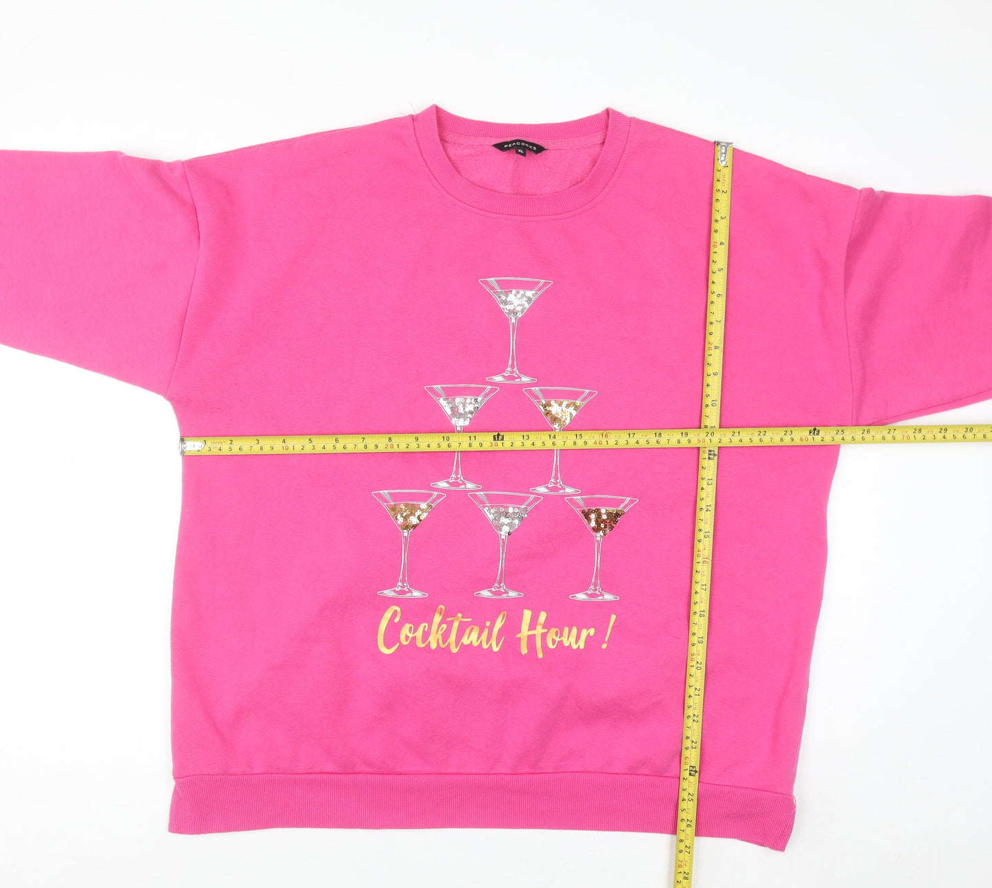 Peacocks Women Pink Sequin Cocktail Hour Sweatshirt XL