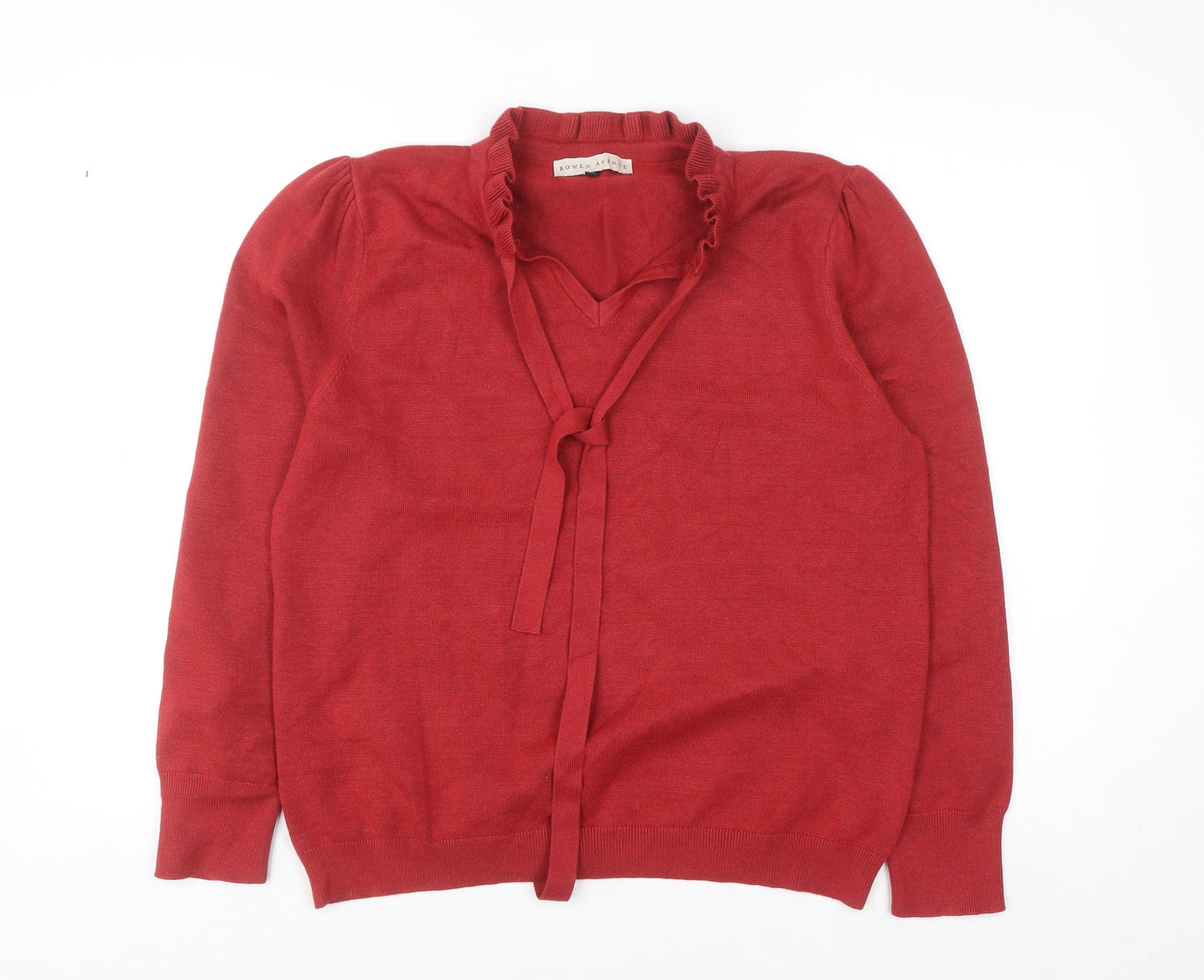 Rowen Avenue Women's Red V-Neck Ruffle Tie Jumper XL