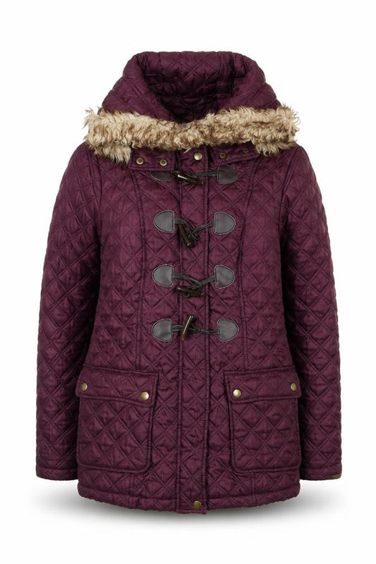 New Look Womens Purple Quilted Hooded Duffle Coat Size 12