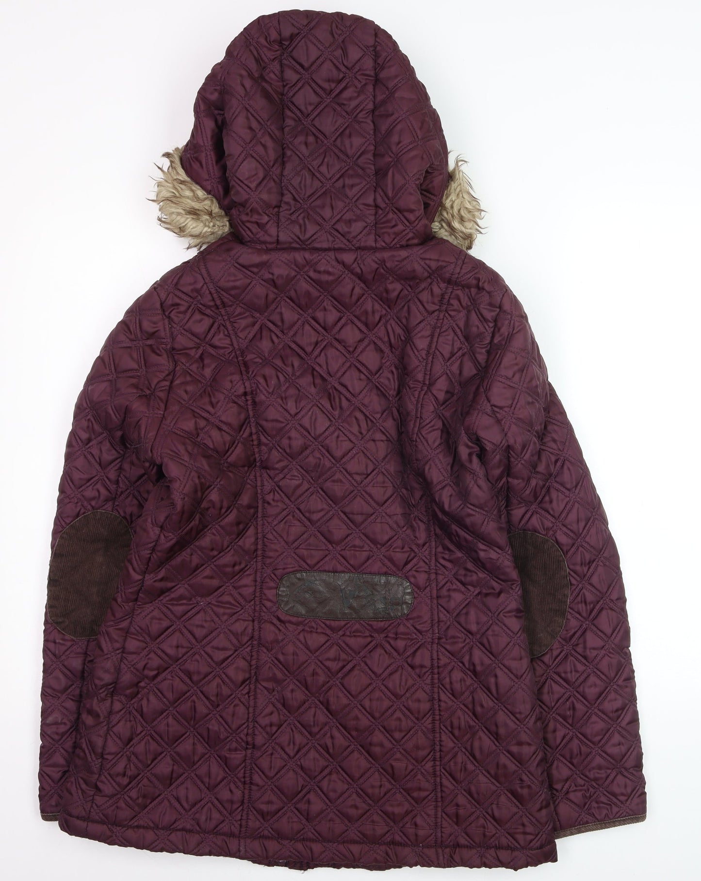 New Look Womens Purple Quilted Hooded Duffle Coat Size 12