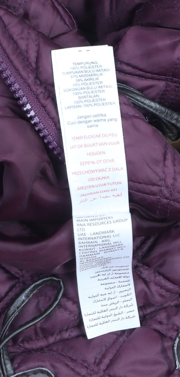 New Look Womens Purple Quilted Hooded Duffle Coat Size 12