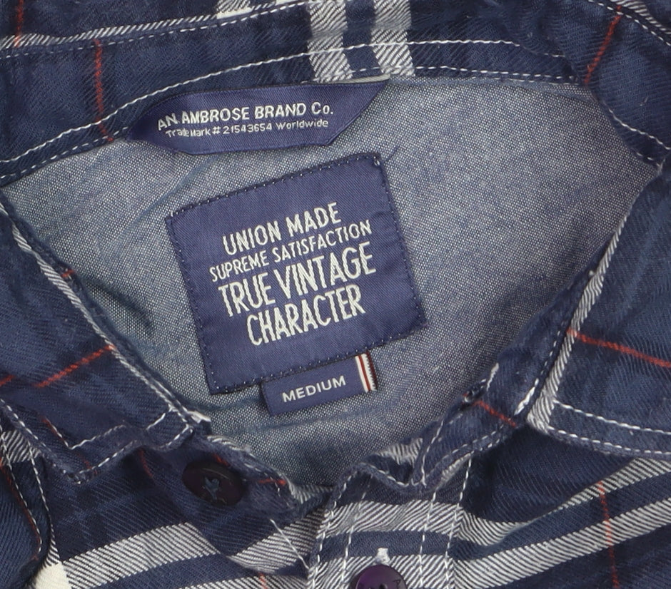 An Ambrose Brand Co. Men's Blue Plaid Long Sleeve Cotton Button-Up Shirt - Size M