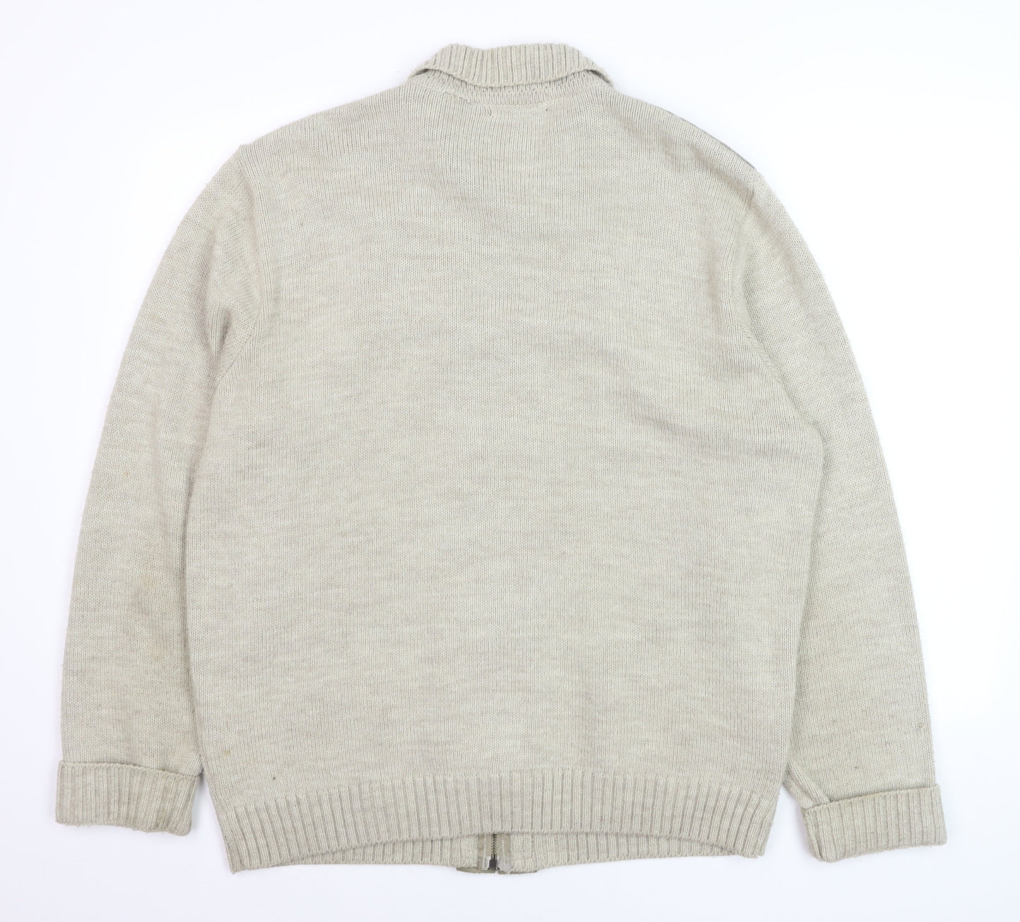 Marks and Spencer Men’s Beige Full Zip Collared Jumper L Wool Blend