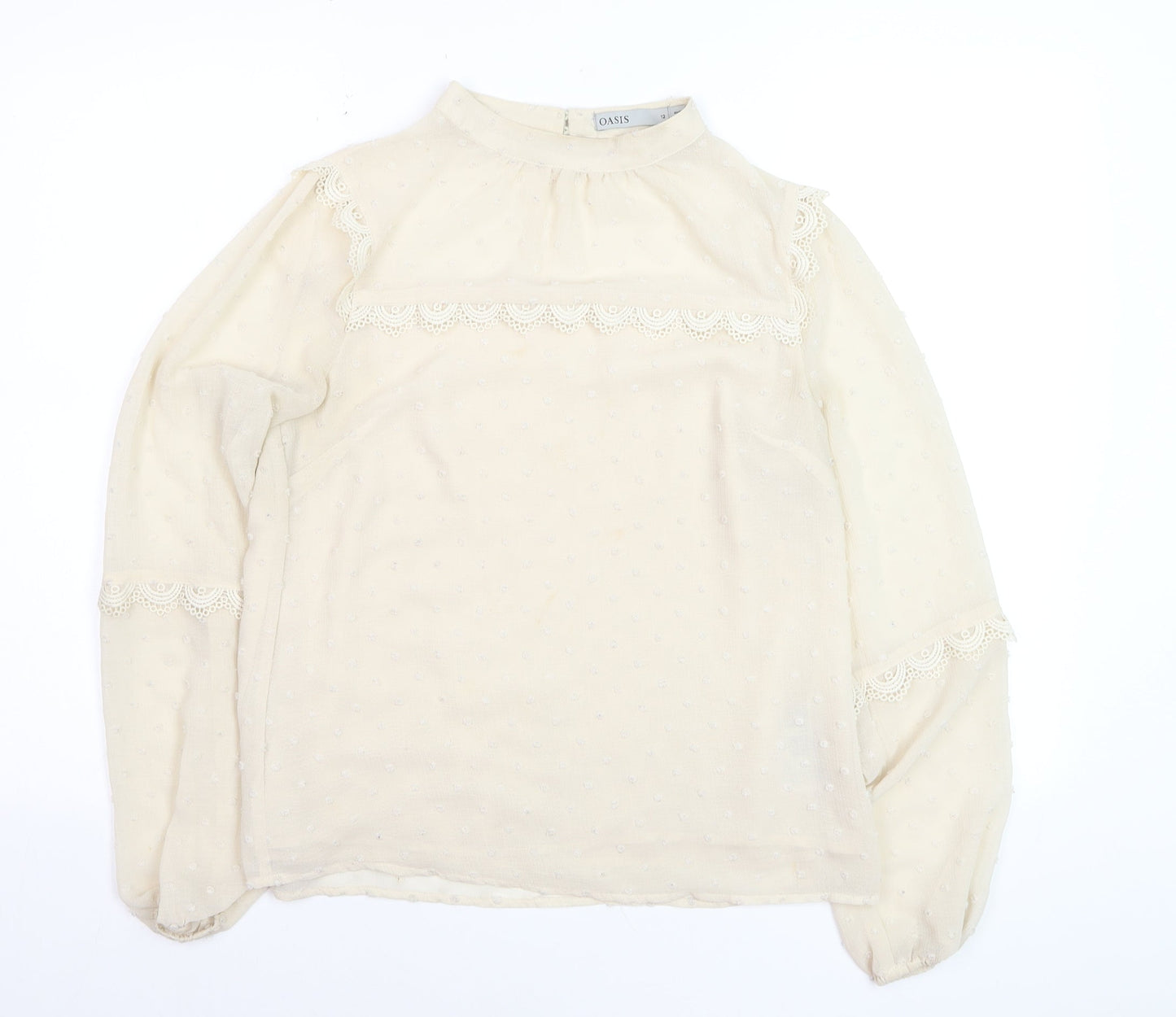 Oasis Women Ivory Lace Long Sleeve High Neck Tunic Blouse Size 12