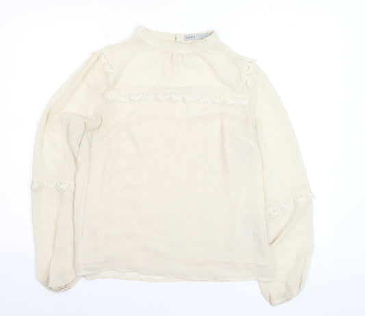 Oasis Women Ivory Lace Long Sleeve High Neck Tunic Blouse Size 12