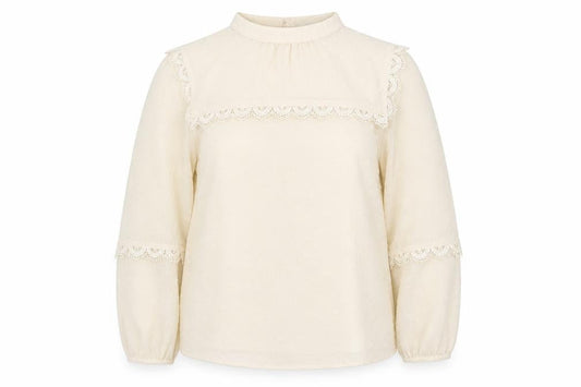 Oasis Women Ivory Lace Long Sleeve High Neck Tunic Blouse Size 12