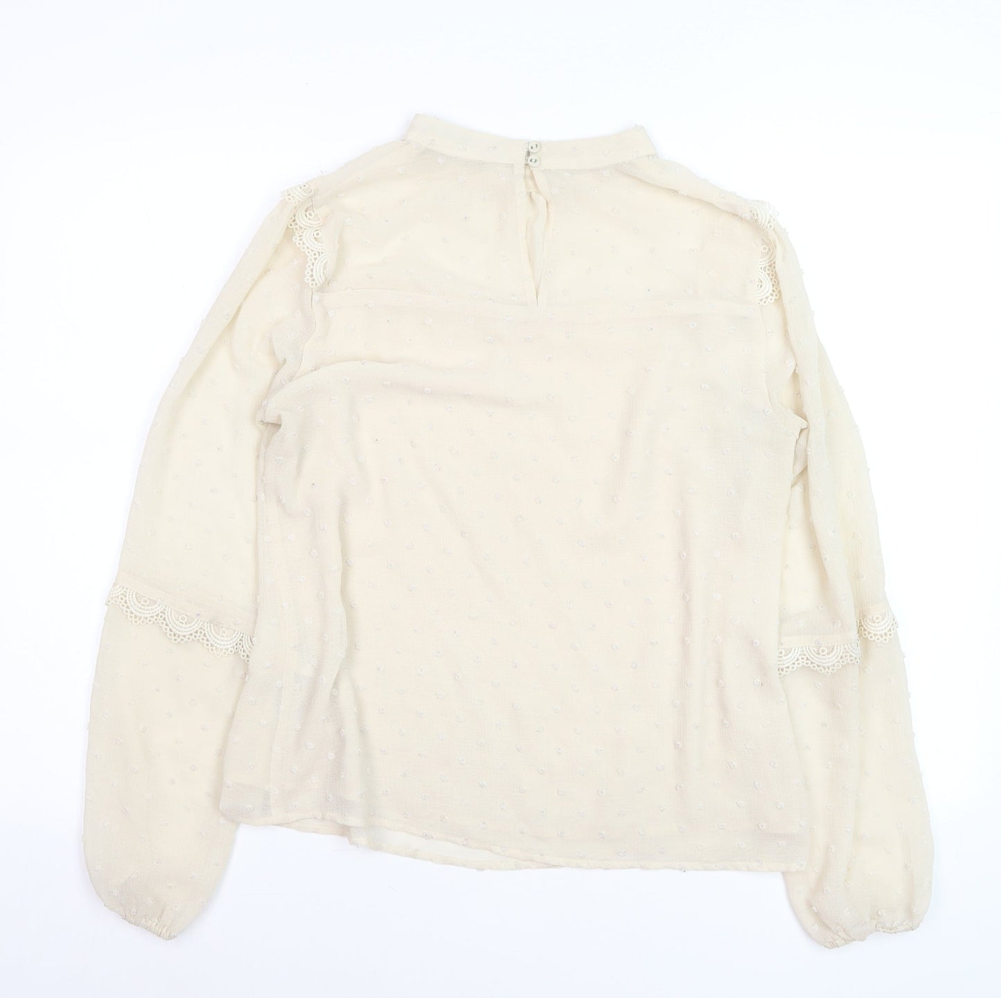 Oasis Women Ivory Lace Long Sleeve High Neck Tunic Blouse Size 12