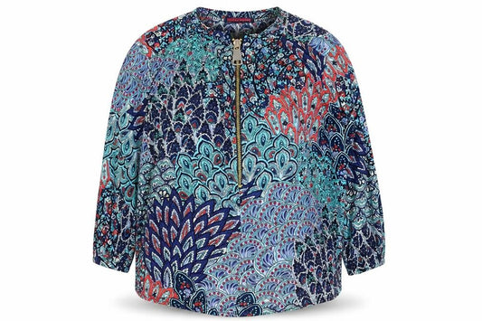 Kate + Pippa Women’s Multicoloured Tunic Blouse L Zip Front Boho Top