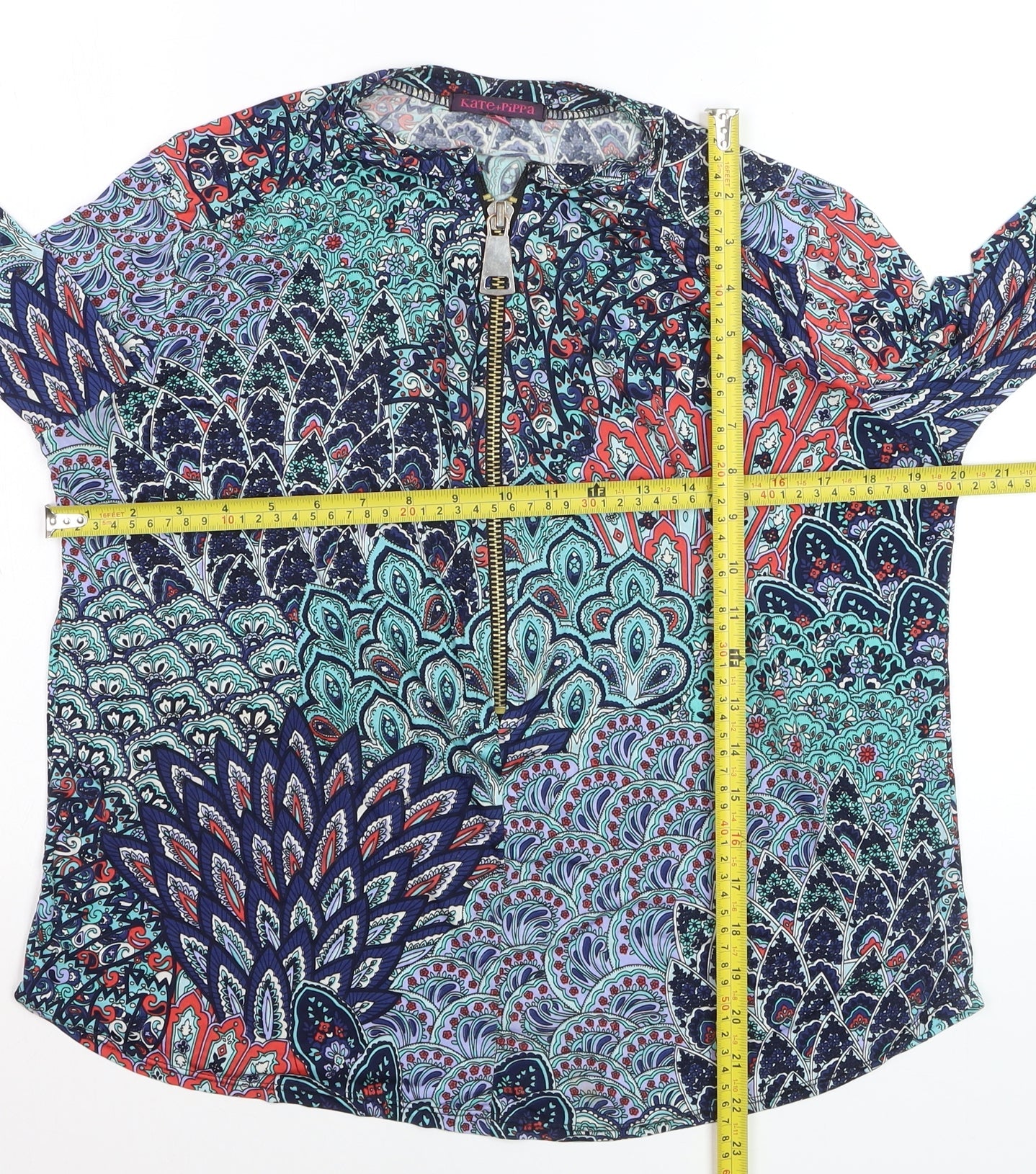 Kate + Pippa Women’s Multicoloured Tunic Blouse L Zip Front Boho Top