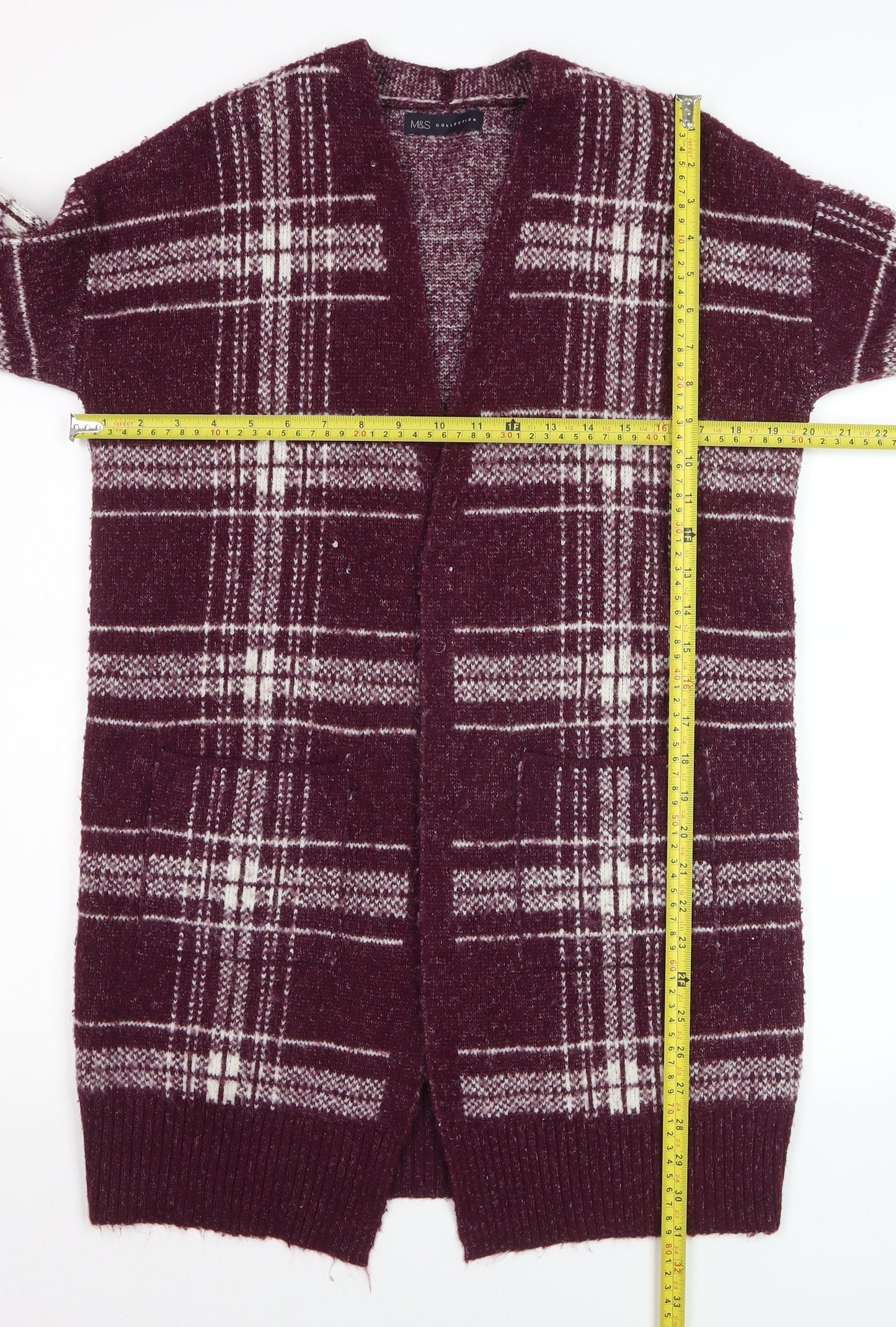 Marks and Spencer Women’s Purple Check Longline Cardigan Size M