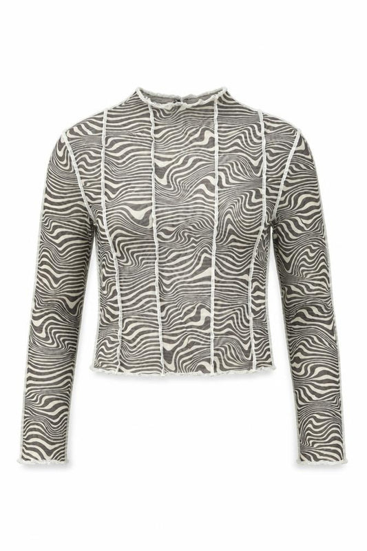H&M Women’s Grey Geometric Mesh Cropped Long Sleeve Top S