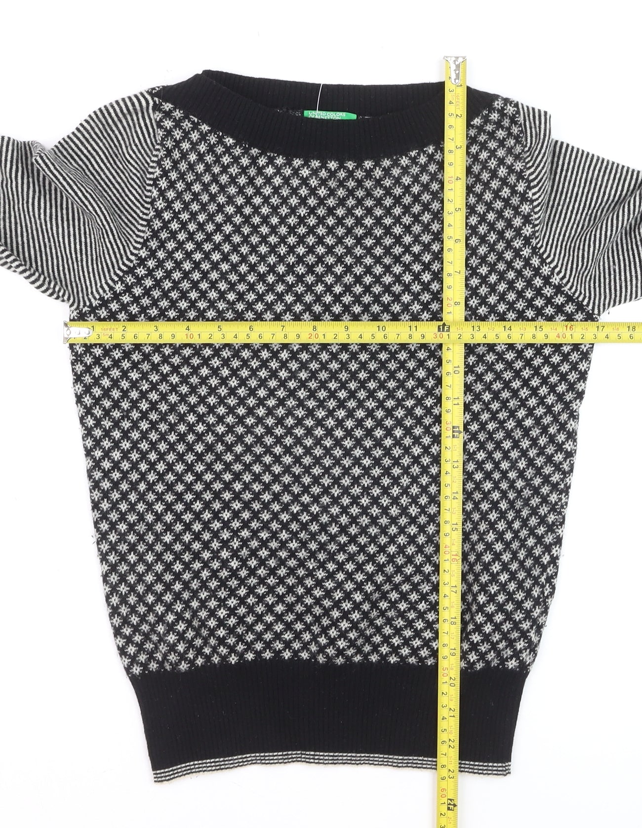United Colors of Benetton Women's Black Wool Fair Isle Jumper S
