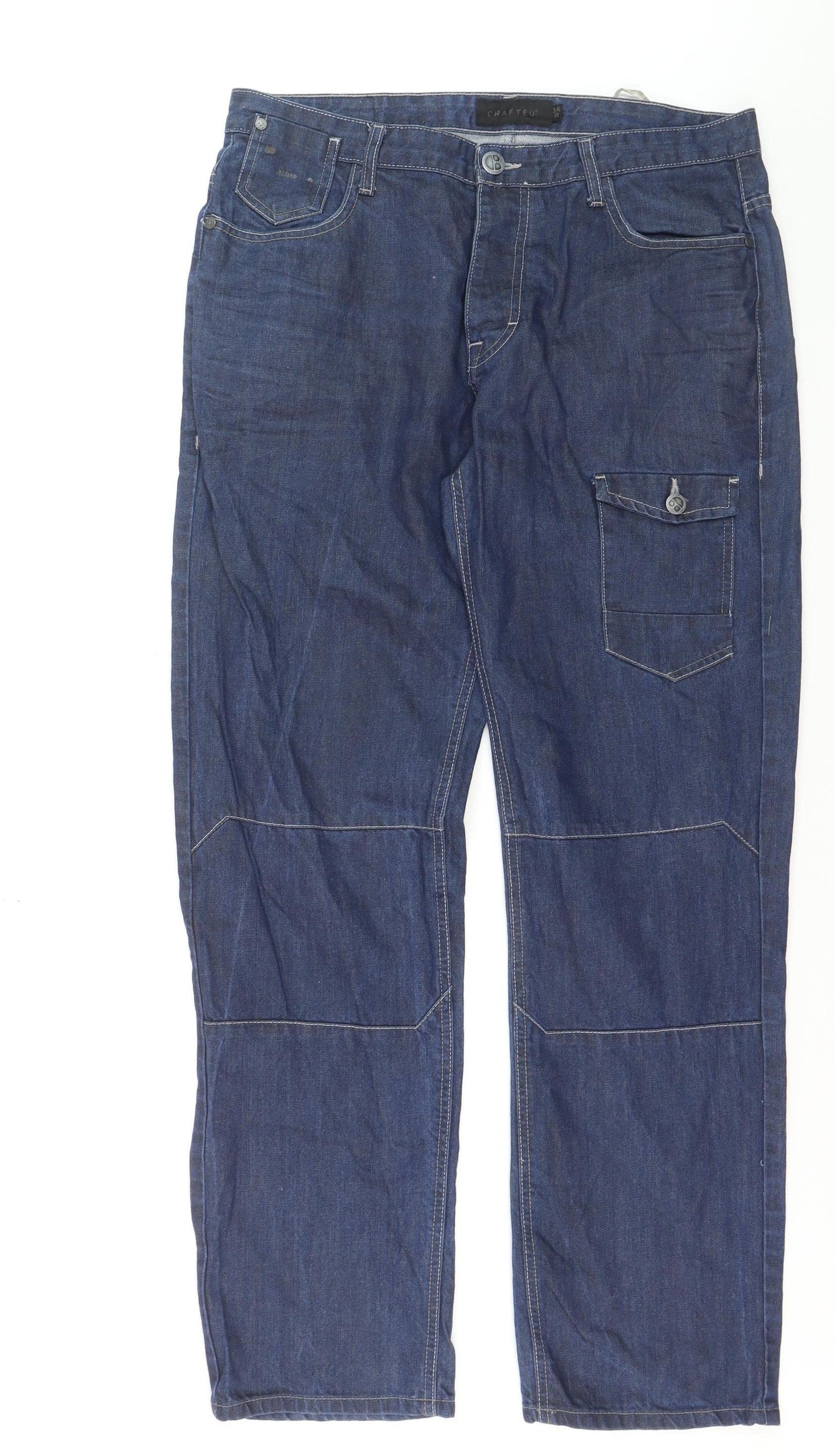 Crafted Men's Blue Denim Straight Jeans 34R Regular Fit