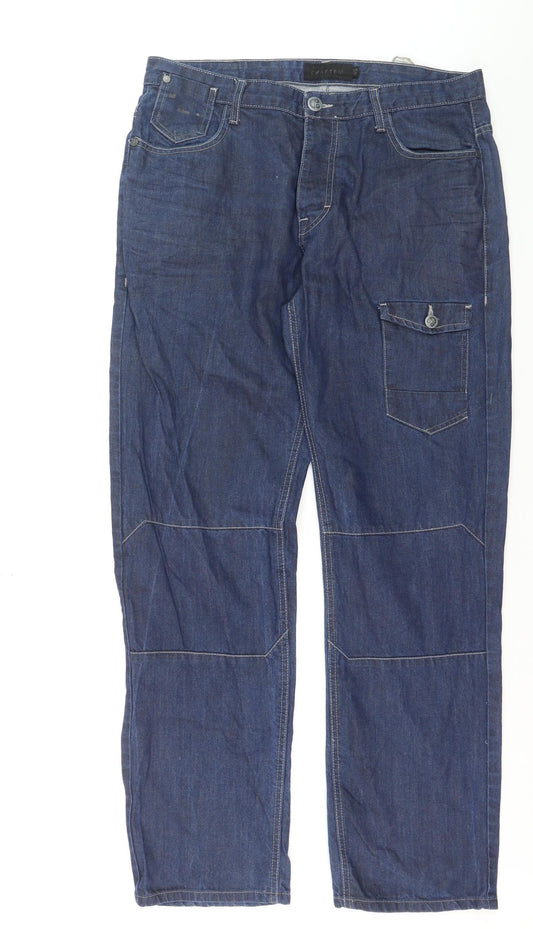 Crafted Men's Blue Denim Straight Jeans 34R Regular Fit