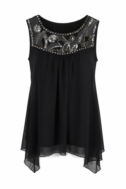 Dorothy Perkins Women's Black Beaded Chiffon Tunic Blouse Size 10