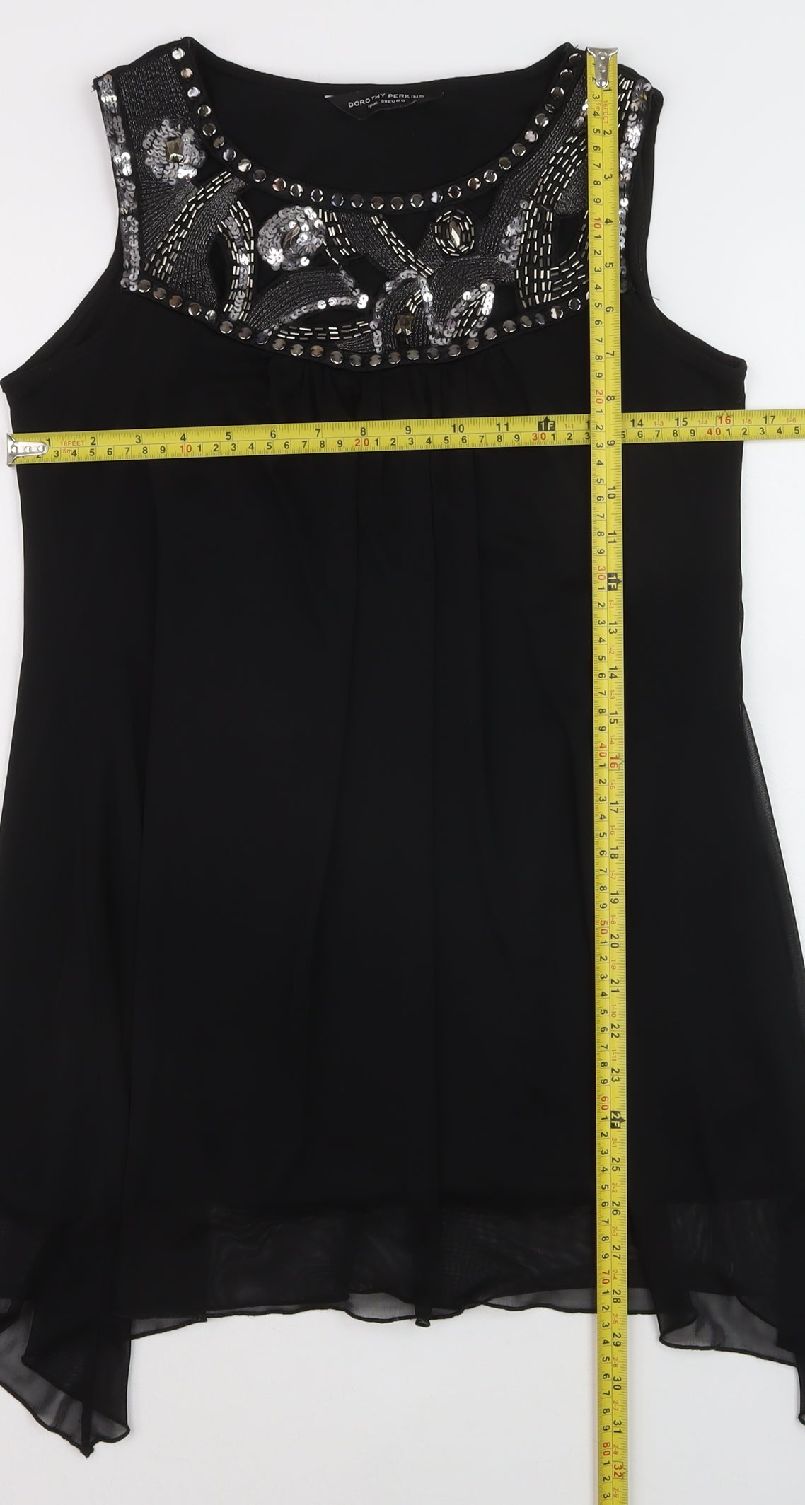 Dorothy Perkins Women's Black Beaded Chiffon Tunic Blouse Size 10
