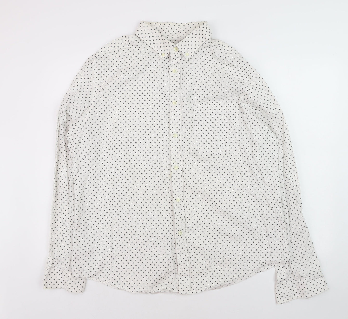 Goodfellow & Co Women's White Printed Button-Up Shirt XL Cotton Slim Fit
