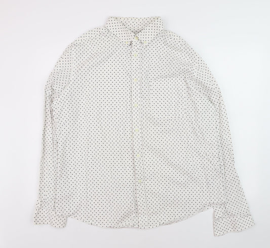 Goodfellow & Co Women's White Printed Button-Up Shirt XL Cotton Slim Fit